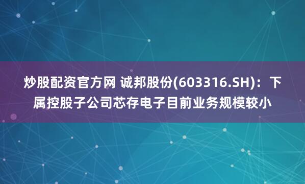 炒股配资官方网 诚邦股份(603316.SH)：下属控股子公司芯存电子目前业务规模较小