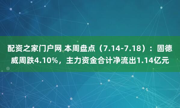 配资之家门户网 本周盘点（7.14-7.18）：固德威周跌4.10%，主力资金合计净流出1.14亿元